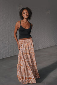 Nova Ric Rac Maxi Skirt Tan/White