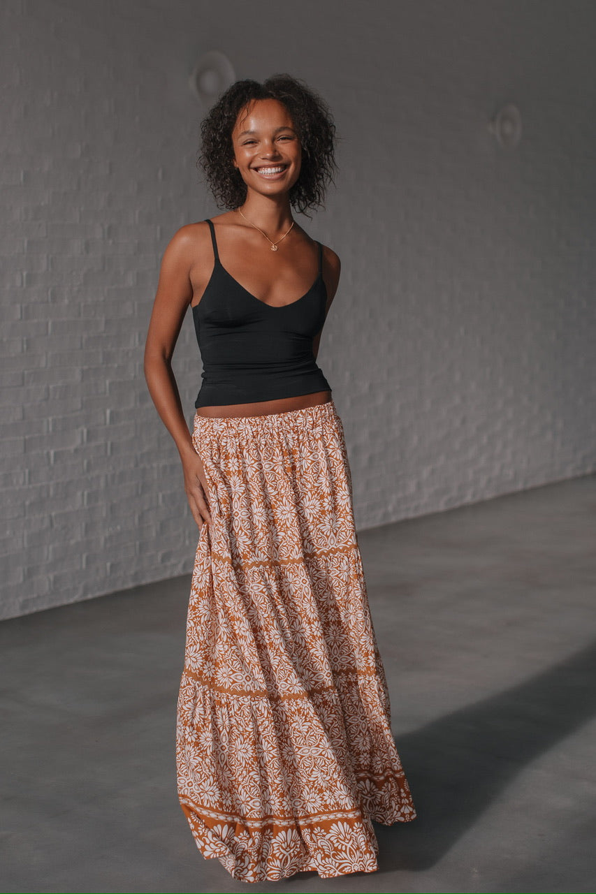 Nova Ric Rac Maxi Skirt Tan/White