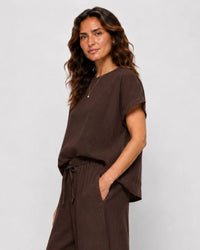 Ava Linen Top Chocolate