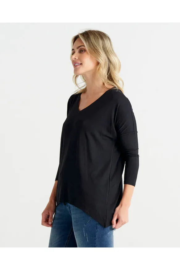 Geneva V-Neck Top Black