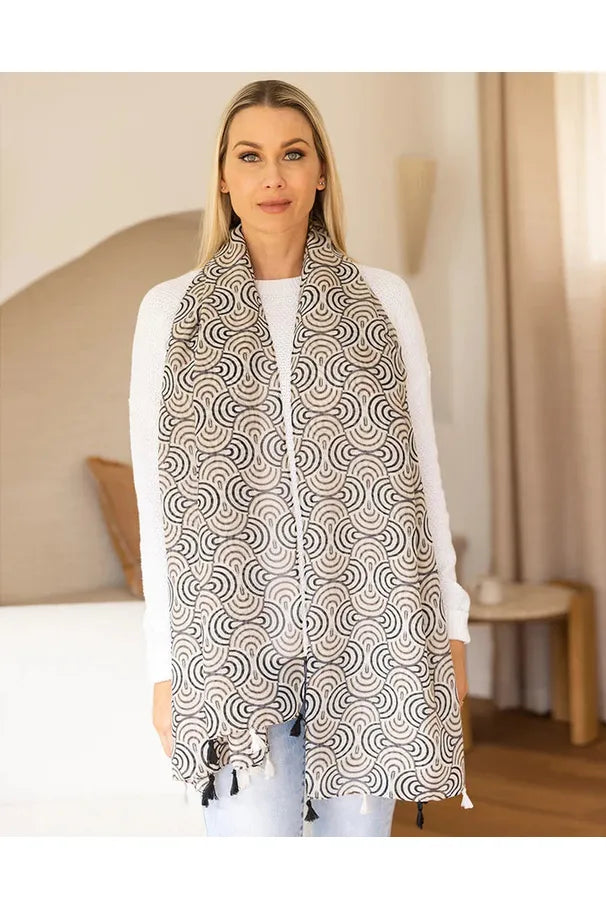 Geo Tassel Scarf Beige