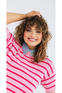 Jasper Knitted Tee Pink/Red Stripe