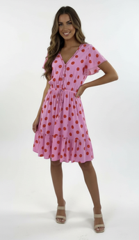 Ava Polka Dot Dress Pink/Red