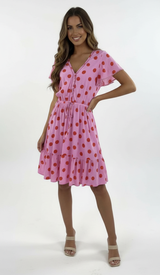Ava Polka Dot Dress Pink/Red