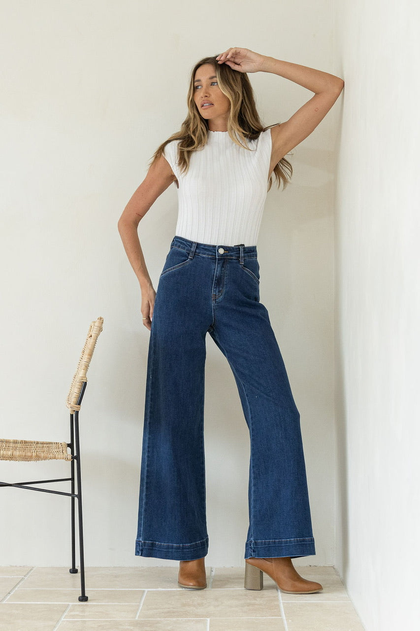 Simone Wide Leg Jean Dark Blue