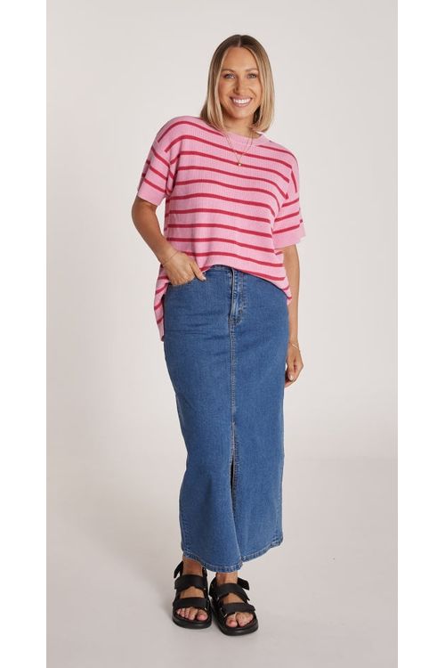 Jasper Knitted Tee Pink/Red Stripe