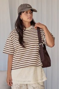 Carter Boxy Tee Chocolate Cream Stripe