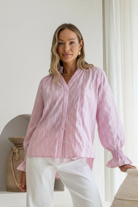 Jadore Heart Stripe Shirt Pink