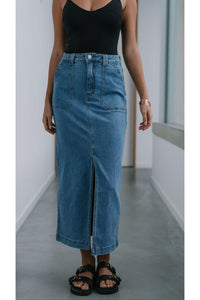 Vallee Denim Skirt Mid Blue