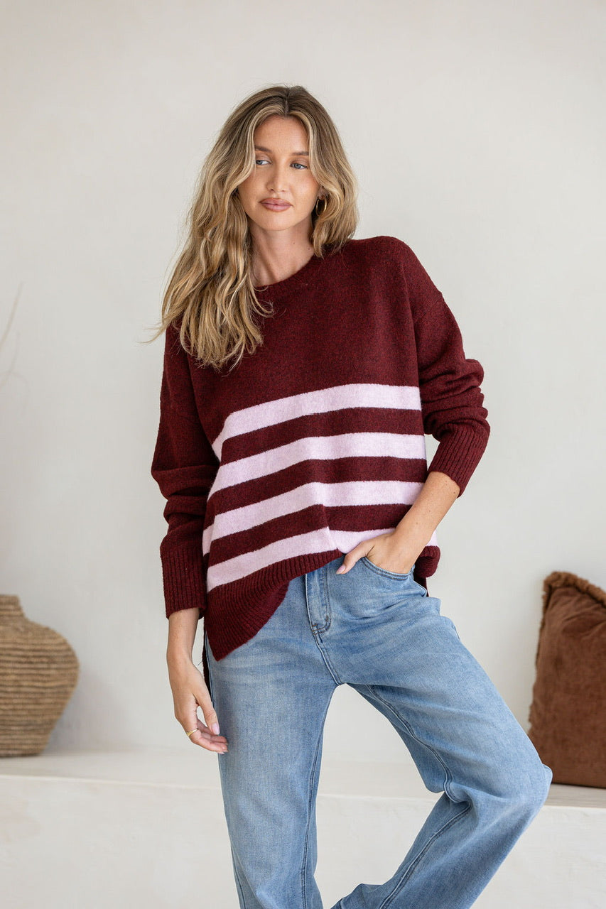 Laura Stripe Knit Wine/Pink