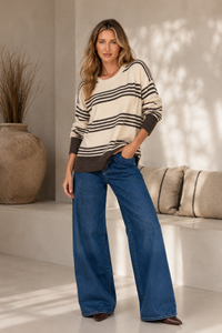 Stanford Multi Stripe Knit Natural/Choc