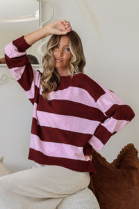 Brady Bunch Stripe Knit Wine/Pink