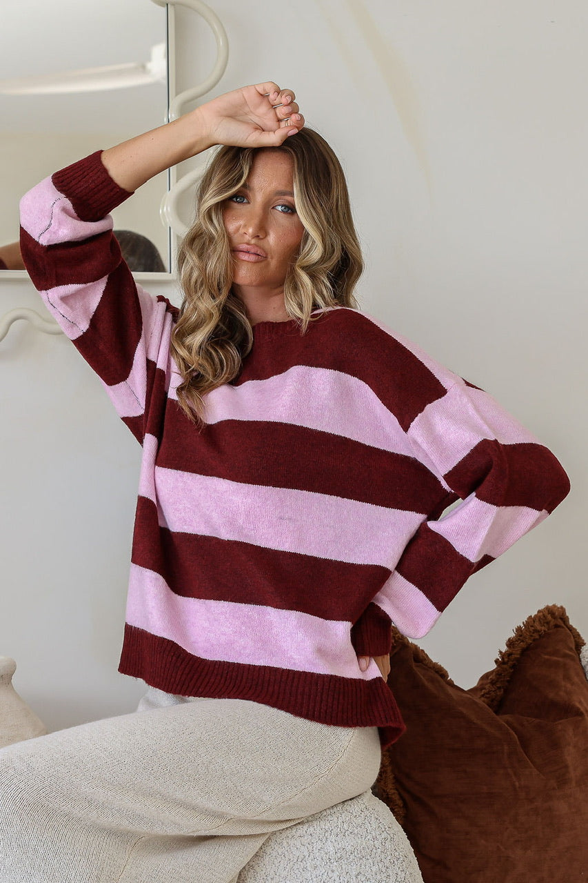 Brady Bunch Stripe Knit Wine/Pink