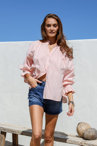 Sorrento Stripe Shirt Melon/White