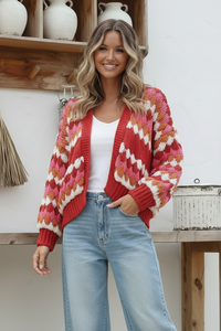 Tellulah Chunky Stripe Cardi Pink/Red
