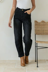Barrel Leg Stretch Jean Washed Black