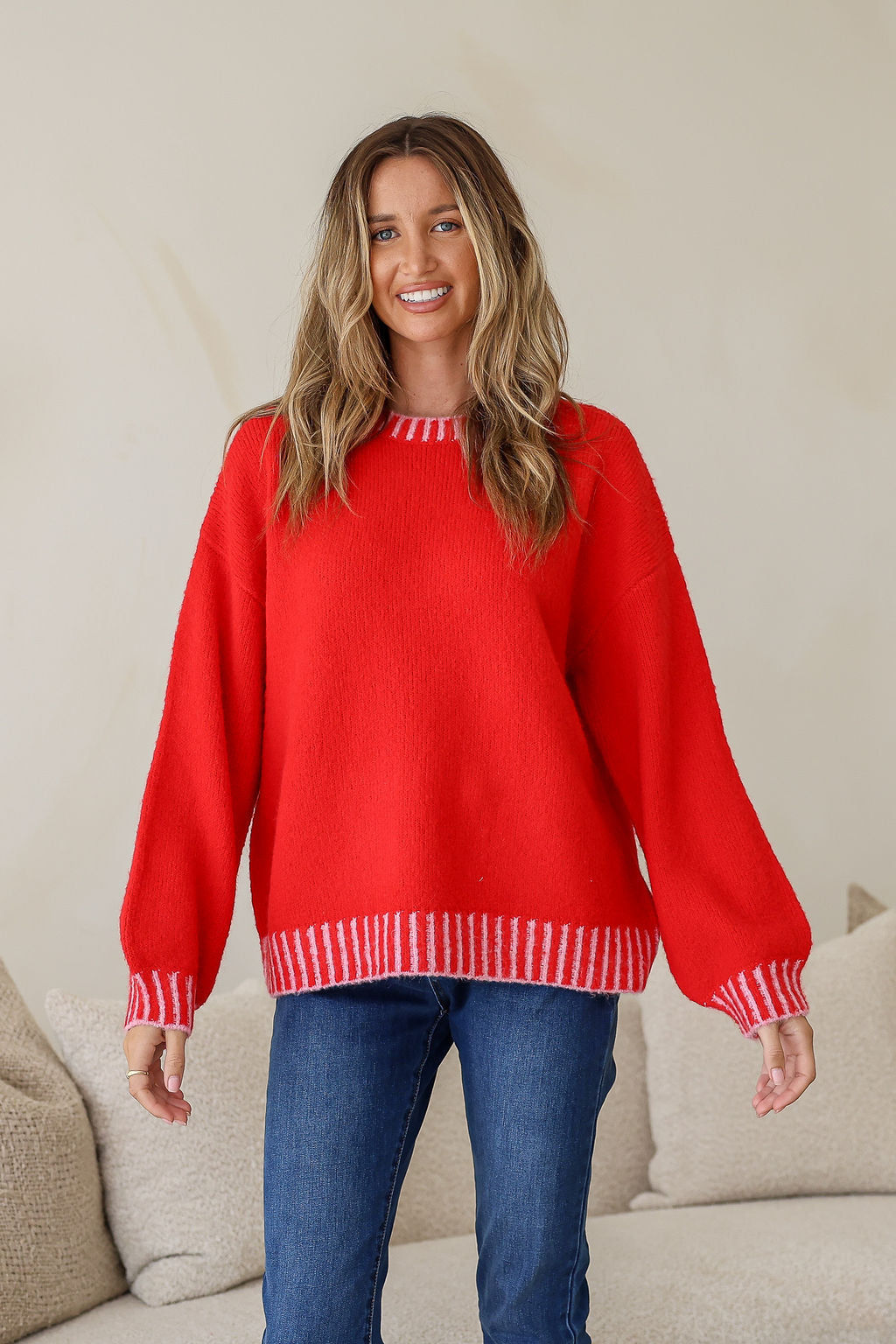 Tilly Stitch Crew Knit Red/Pink