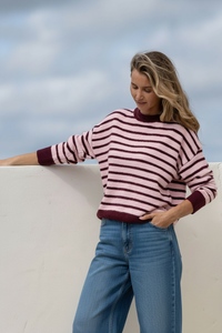 Zara Stripe Fluffy Knit Pink/Wine