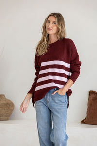 Laura Stripe Knit Wine/Pink
