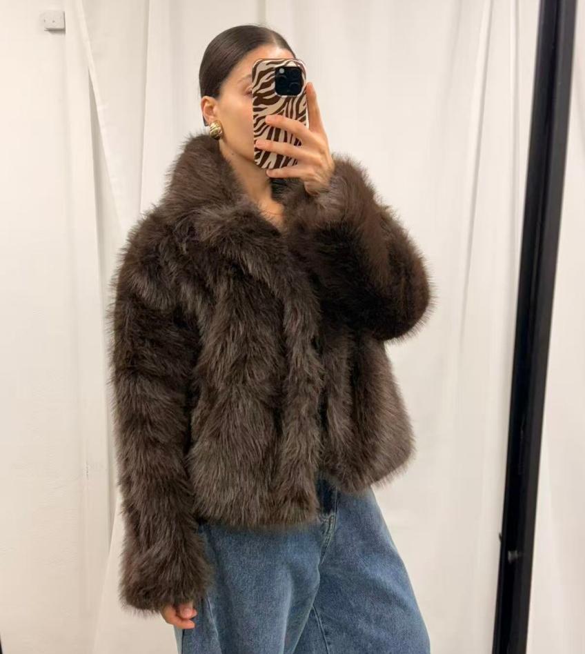 Jorja Faux Fur Jacket Chocolate