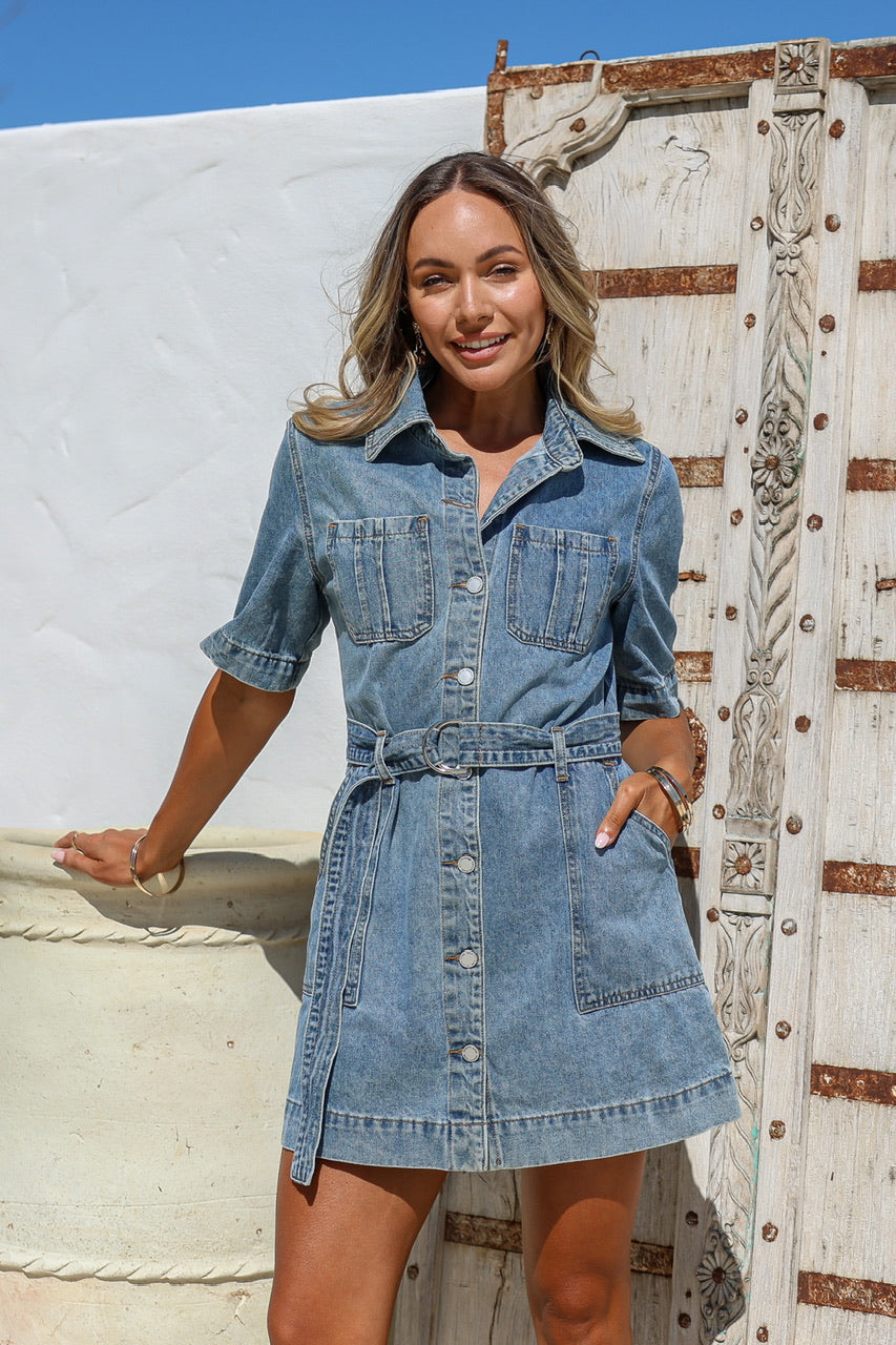 Luna Denim Dress Light Blue