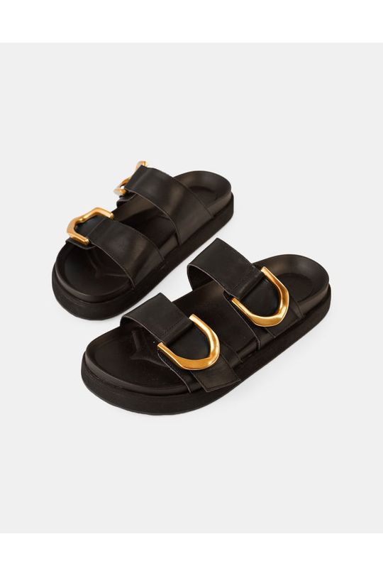 Mint Leather Slide Black
