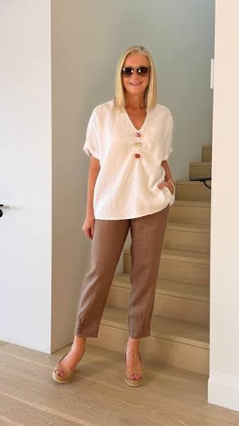Ribbed Waist Linen Pant Mocha