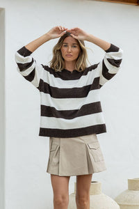 Brady Bunch Stripe Knit Choc/White
