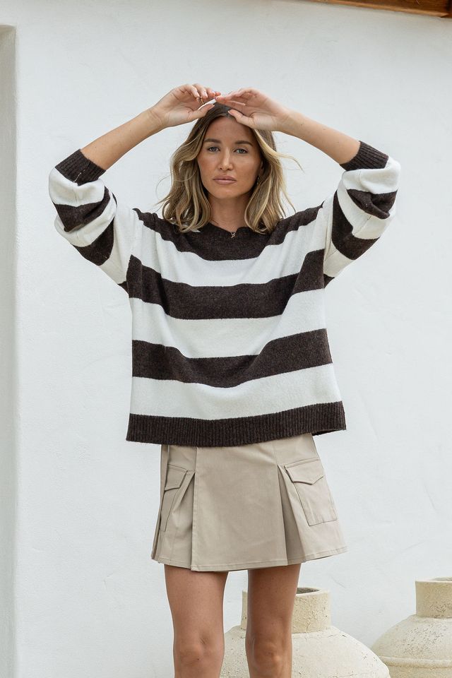 Brady Bunch Stripe Knit Choc/White