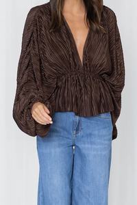 Willa Balloon Sleeve Top Chocolate