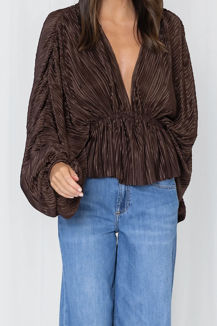 Willa Balloon Sleeve Top Chocolate
