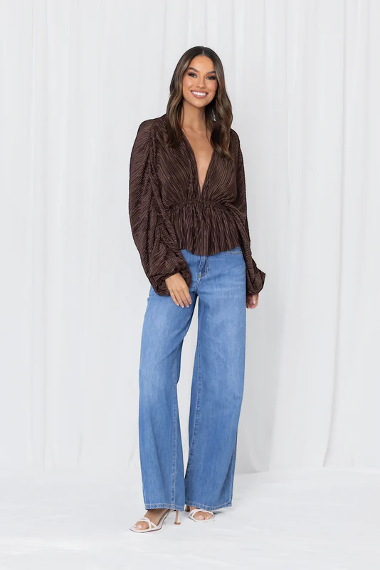 Willa Balloon Sleeve Top Chocolate