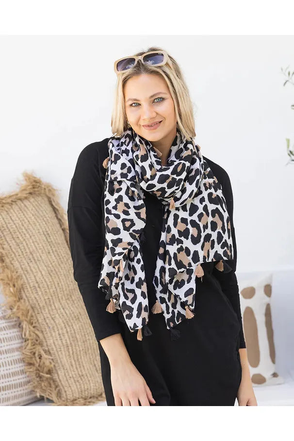Leopard Print Scarf Tan