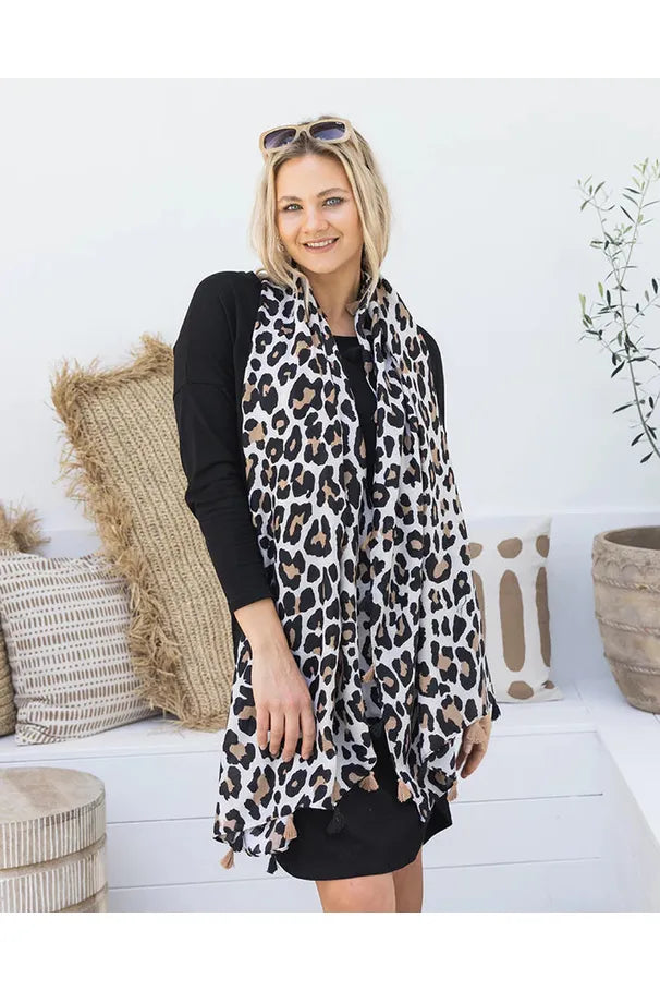 Leopard Print Scarf Tan