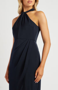 Halter Satin Midi Dress Navy