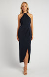 Halter Satin Midi Dress Navy