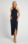 Halter Satin Midi Dress Navy