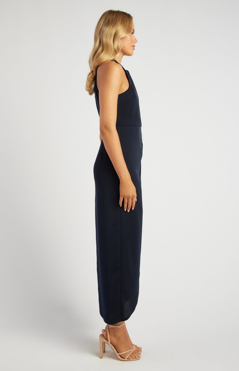Halter Satin Midi Dress Navy
