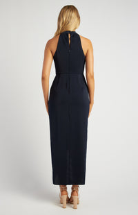 Halter Satin Midi Dress Navy
