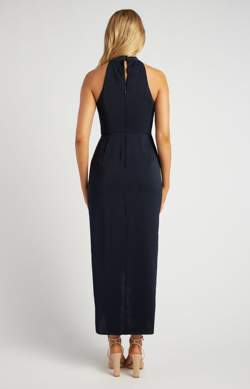 Halter Satin Midi Dress Navy
