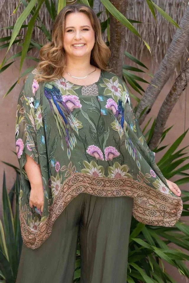 Gabrielle Batwing Silk Top Green