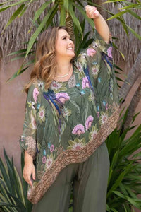 Gabrielle Batwing Silk Top Green