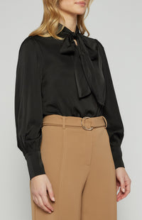 Sasha Neck Tie Satin Top Black