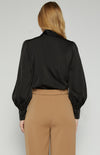 Sasha Neck Tie Satin Top Black