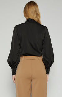 Sasha Neck Tie Satin Top Black