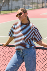 Carter Boxy Tee Chocolate Blue Stripe