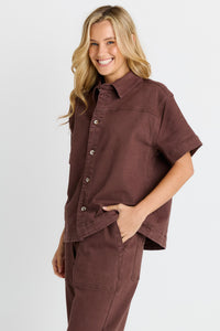 Quinn Cotton Denim Shirt Chocolate