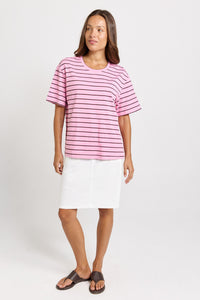 Relax Boxy Tee Pink/ Chocolate Stripe