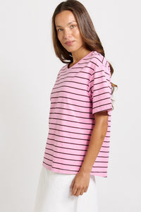 Relax Boxy Tee Pink/ Chocolate Stripe