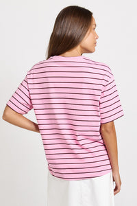 Relax Boxy Tee Pink/ Chocolate Stripe